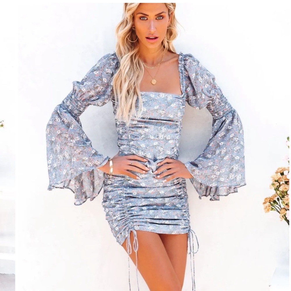Vici Floral Bell Sleeve Mini Dress